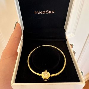 Authentic Pandora Gold Moments Sparkling Crown O Snake Chain Bracelet + Box
